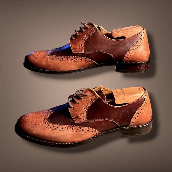 Men\'s 11M GIORGIO BRUTINI Brown/Cognac Leather Wingtip Oxfords C250504-2 EUC main image 5